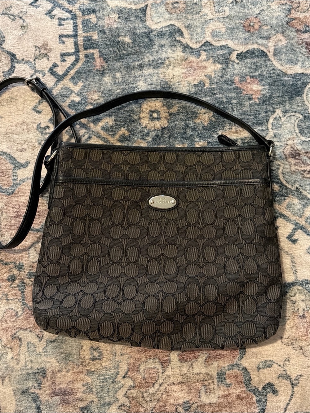 Coach Brown Signature Jacquard Crossbody Bag